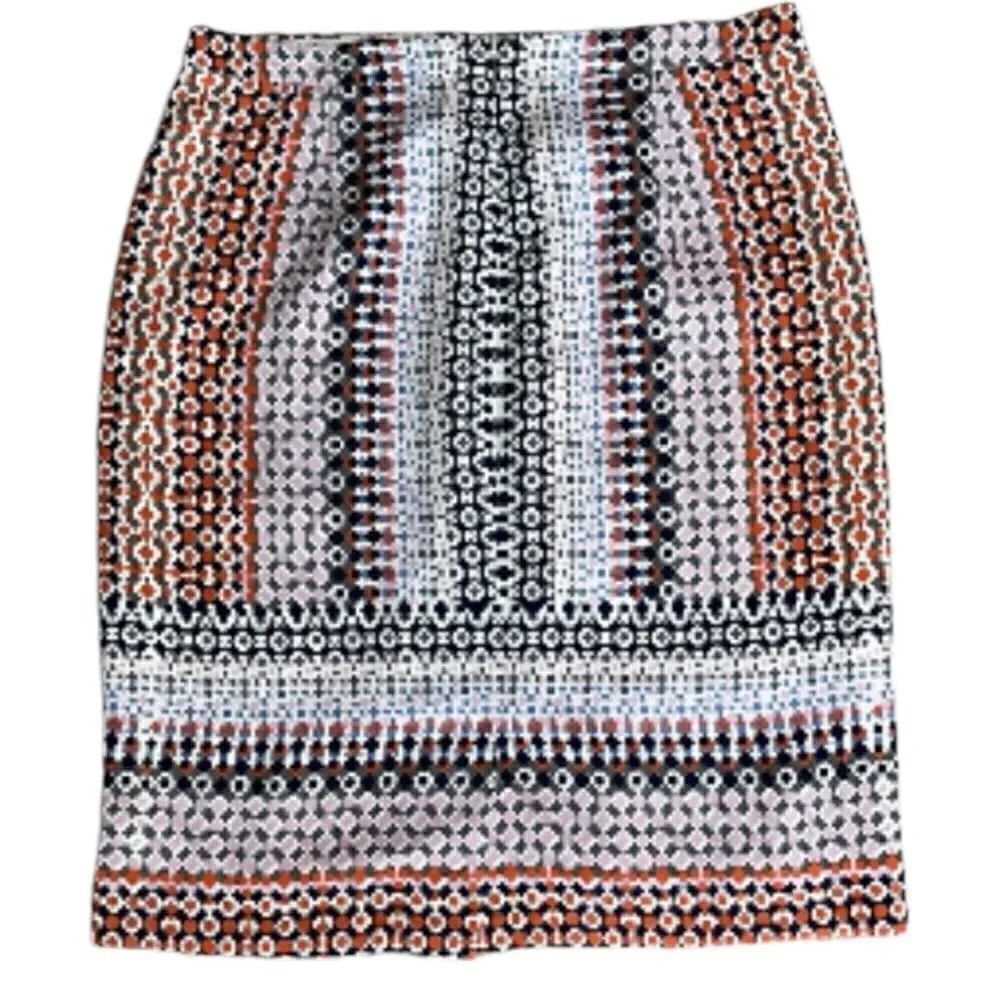 J. Crew Women's Sz 0P Geo Drapey’ Pencil Crepe Skirt Geometric Pattern Rust